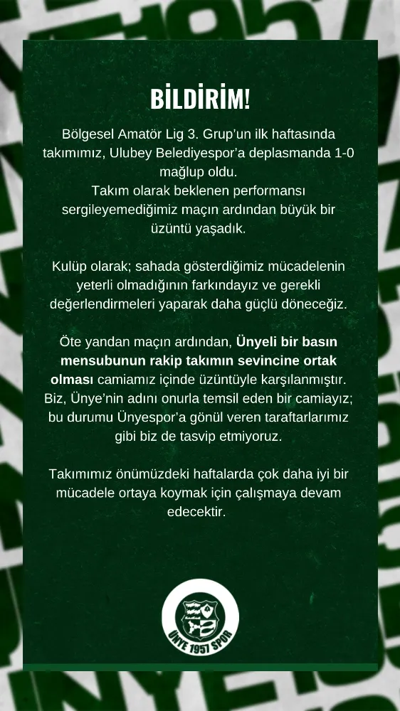 Ünye 1957 Spor Ulubey Deplasmanında 1-0  Yenildi.