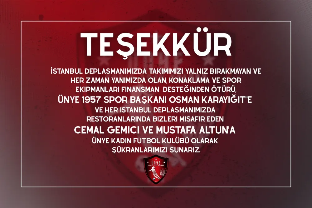 ÜNYE KADIN FUTBOL KULÜBÜ’NDEN BAŞKAN KARAYİĞİT’E TEŞEKKÜR