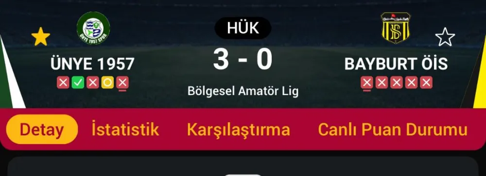 ÜNYE 1957 SPOR HÜKMEN GALİP