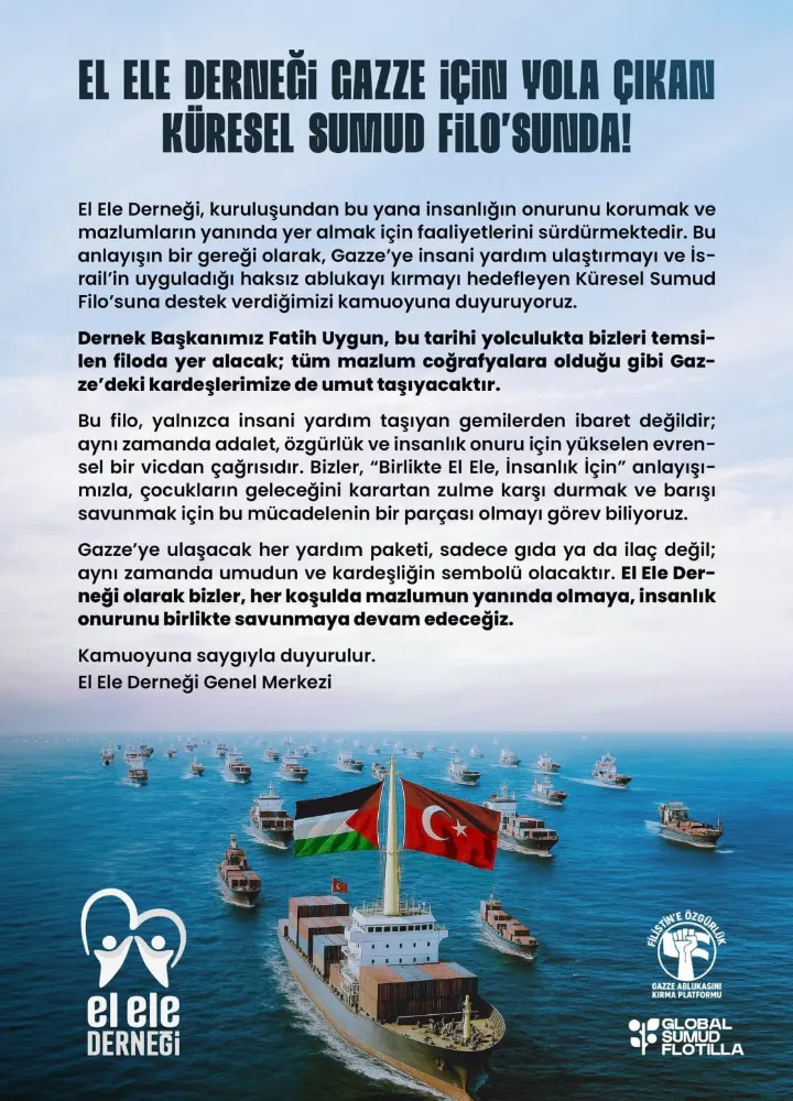 Ünye El Ele Derneği Gazze İçin Küresel Sumud Filo’sunda!